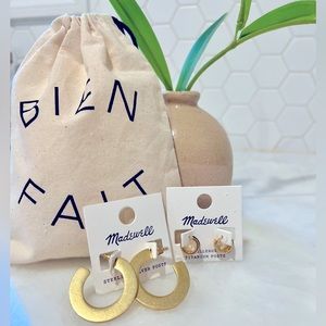 Madewell black huggie earrings and gold flat hoops bundle